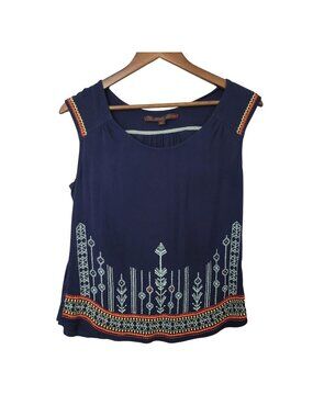 Common Thread Navy Embroidered Top Womens Size M Navy Sleeveless Boho